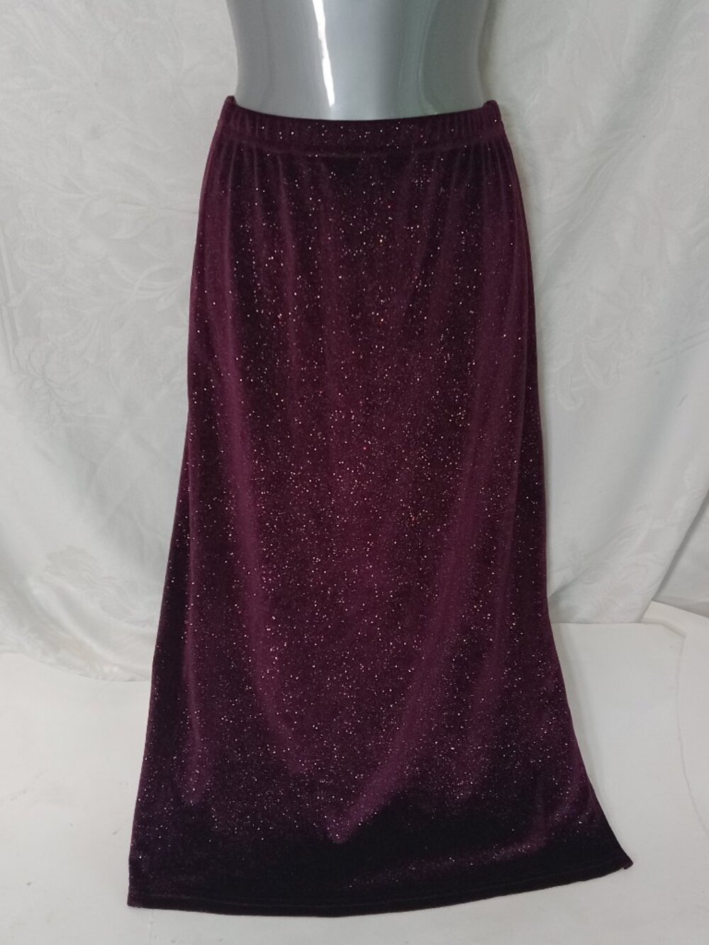 Vintage Jessie Long Stretch Skirt Girls Sz 12 Purple Sparkle Y2K Velour Maxi
